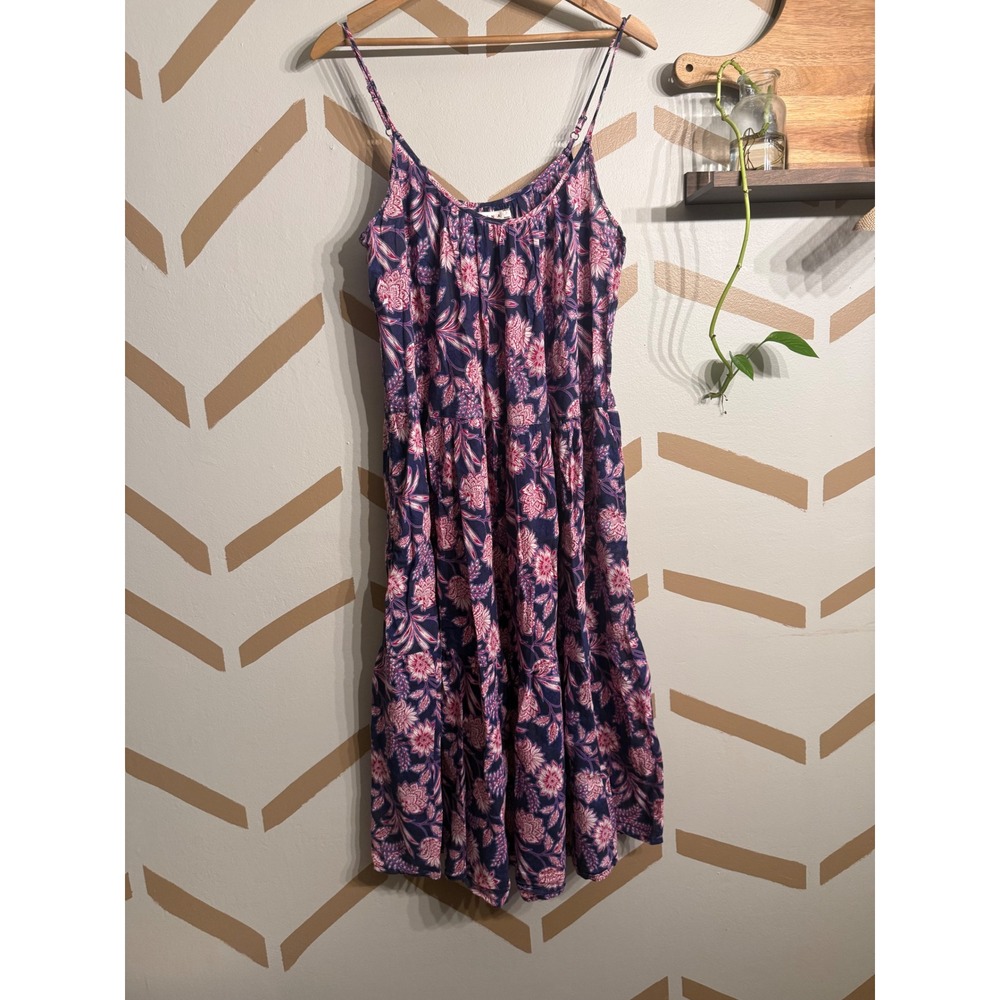 Xirena Maxi Dress Womens Small Purple Floral Cotton Gauze Tiered Spaghetti Strap